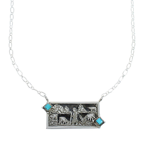 Native American Sterling Silver Story Teller Turquoise Necklace NN20163